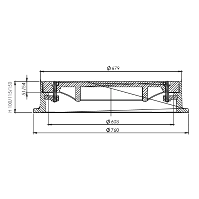 Właz żeliwny 600 D400 H-115 z rusztem (wpust)